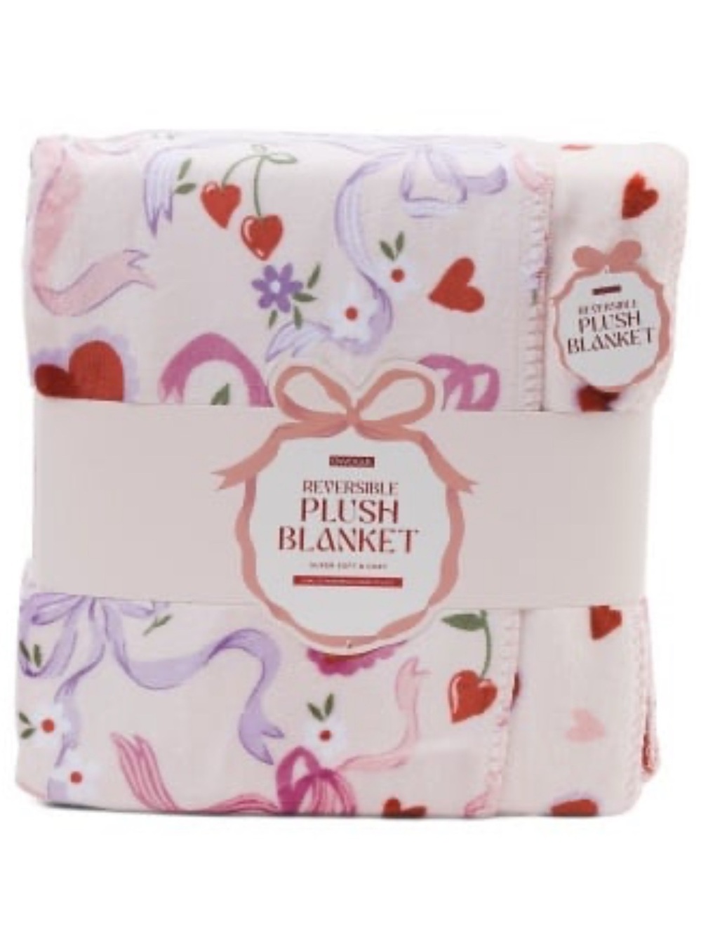 Envogue Plush Reversible Blanket in Pink, Red, Purple & White